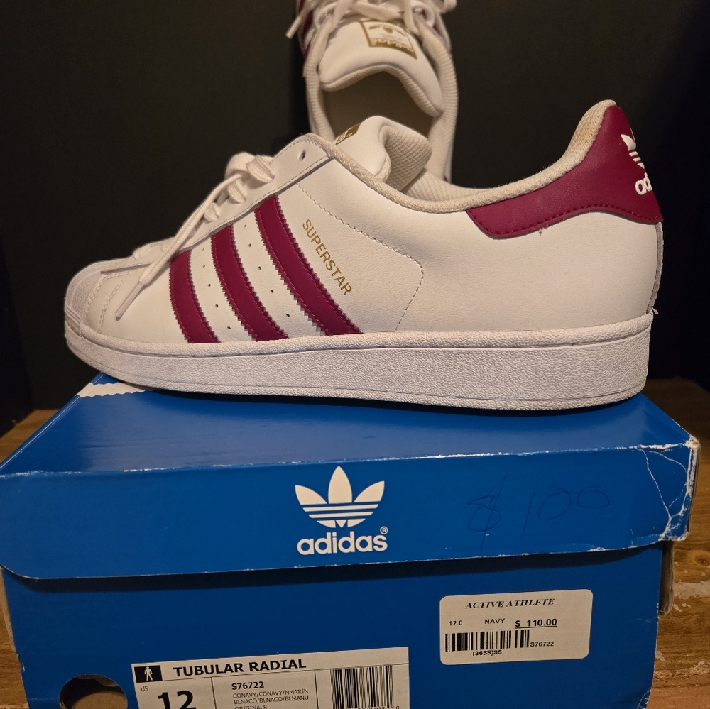Adidas Superstar Mens White and Red Shoes